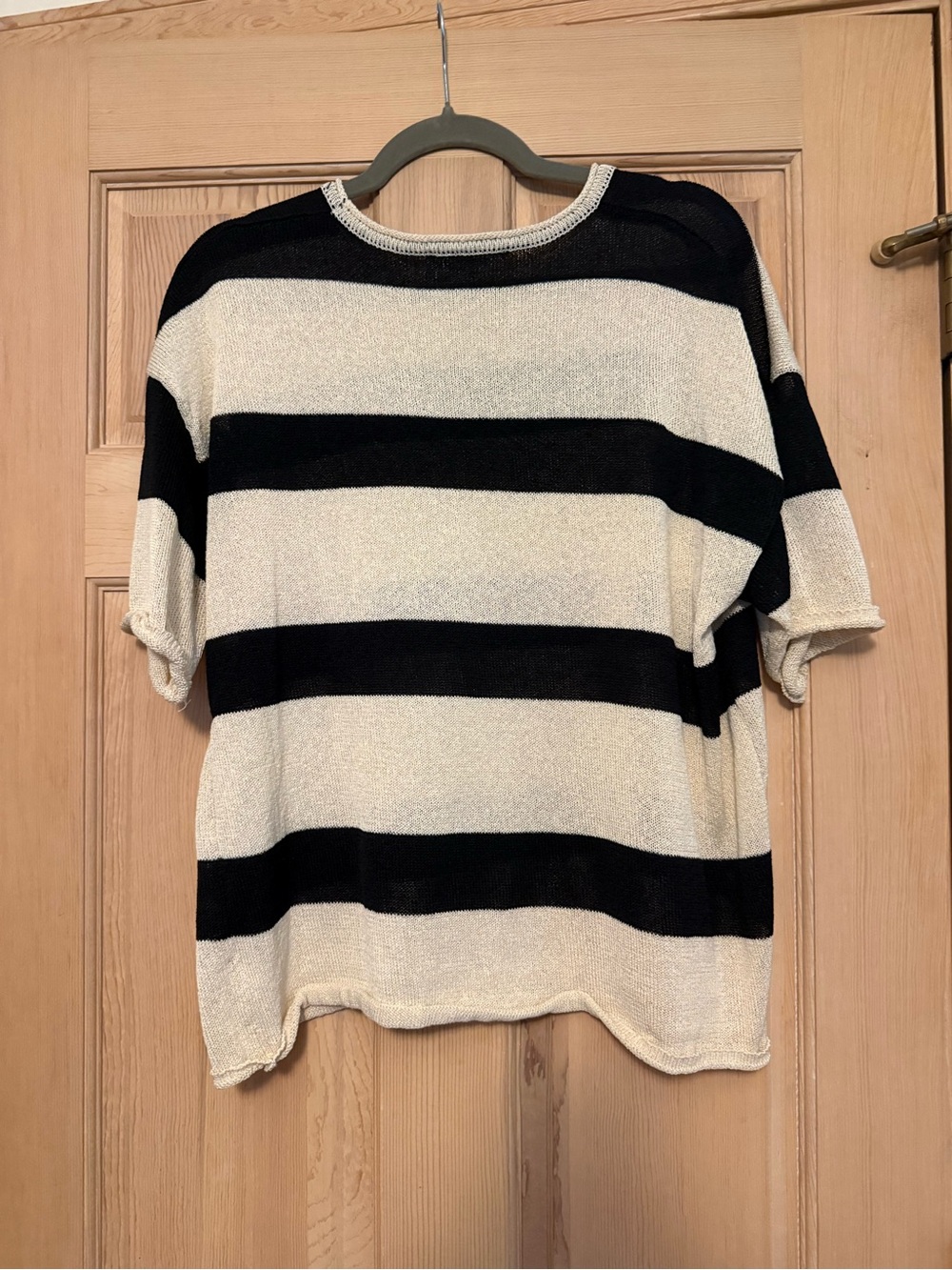Relaxed Scoop-Neck Striped Sweater in Cream and Black